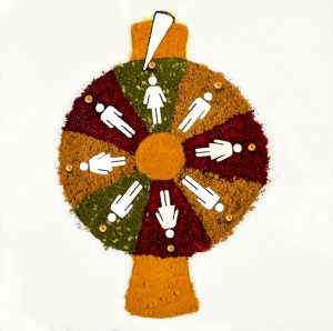 food art illustration with Strauss group for 2017 international women's day using spices on a wheel of fortune. we all have the same chance!